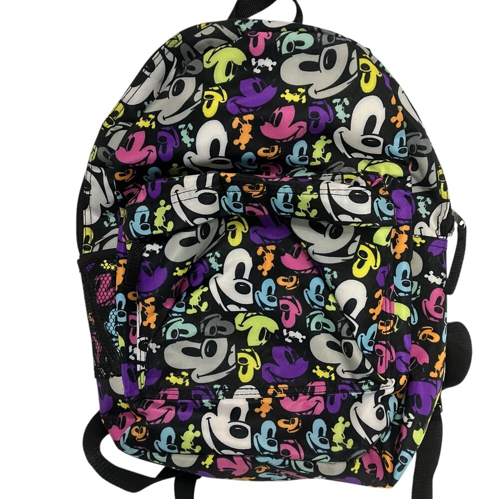 Disney Parks Mickey Mouse Faces Neon Pop Art Nylon Backpack - Picture 2 of 7